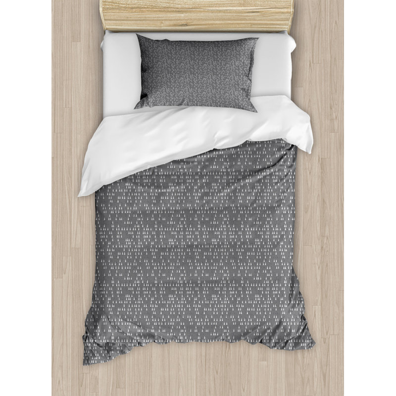 Twin Size Grey and White Geometric Microfiber Duvet Cover Set