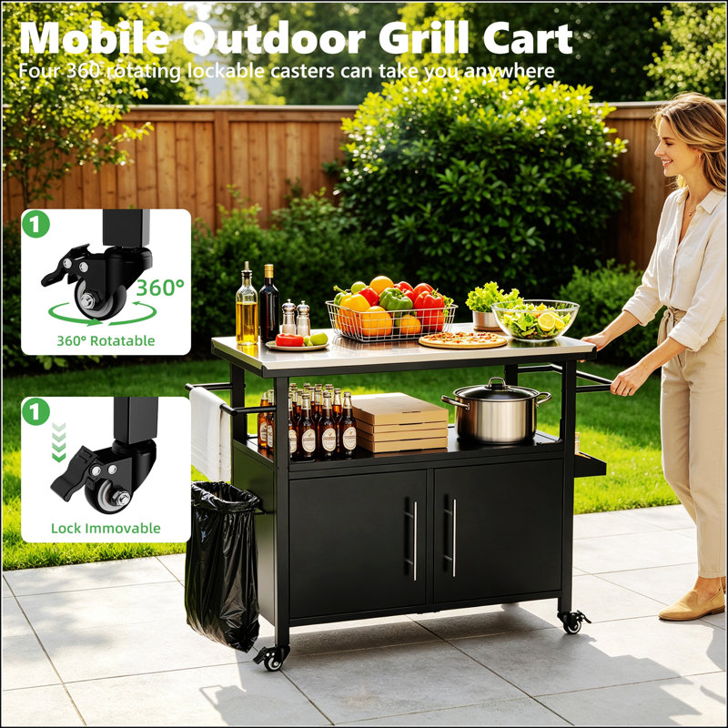 Chariot de barbecue extérieur durable avec rangement, porte-serviettes et porte-épices pour une expérience de grillade améliorée