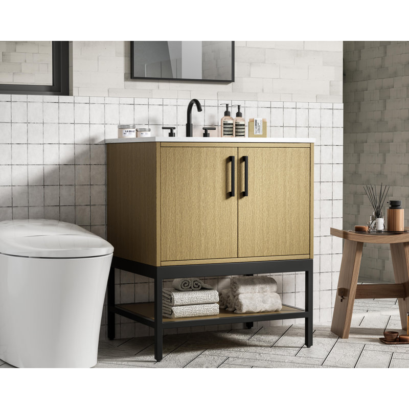 30 inch Single Bathroom Vanity, Honey Brown