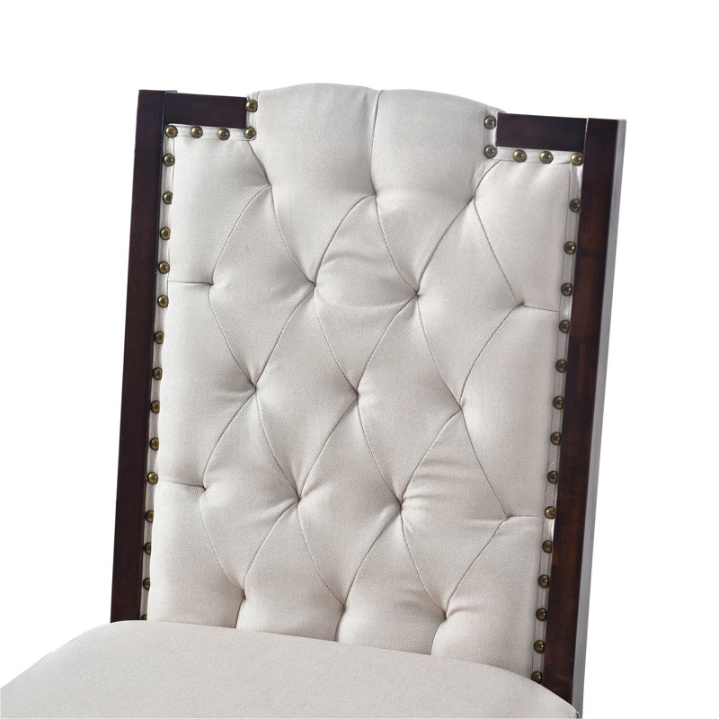 High Back Button Tufted Upholstered Dining Chairs, Espresso