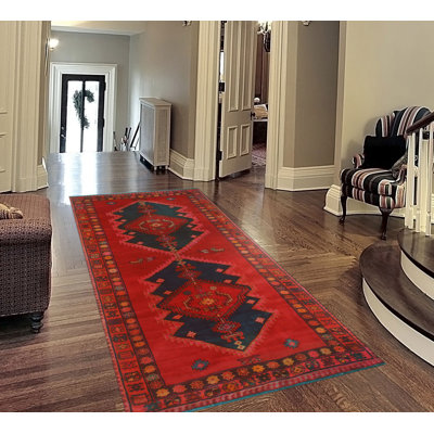 One-of-a-Kind 4'7" X 10'4" New Age Runner Wool Area Rug in Red