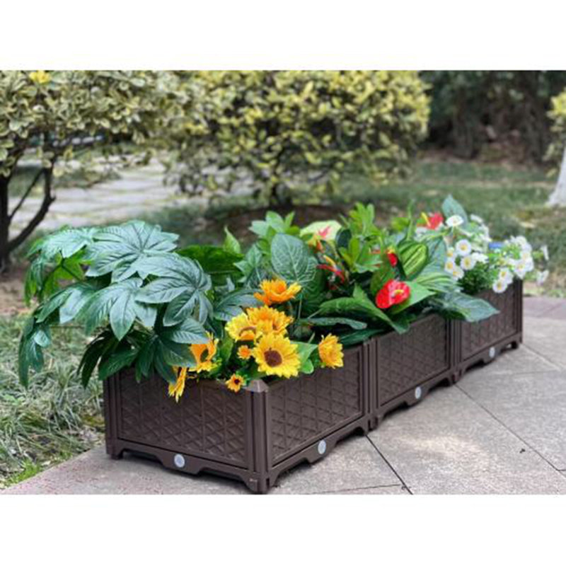 Rectangular Raised Garden Bed Kit Indoor Outdoor Plastic Planter Grow Box for Fresh Vegetables, Herbs, Flowers & Succulents, Coffee color