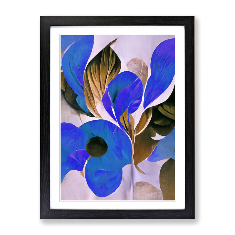 Floral Abstract No.3 - Single Picture Frame Print, Black, 64cm H x 46cm W