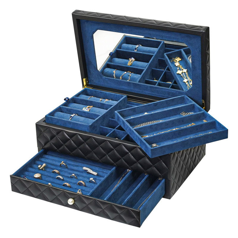 2-layer Jewelry Watch Organizer Box With Mirror