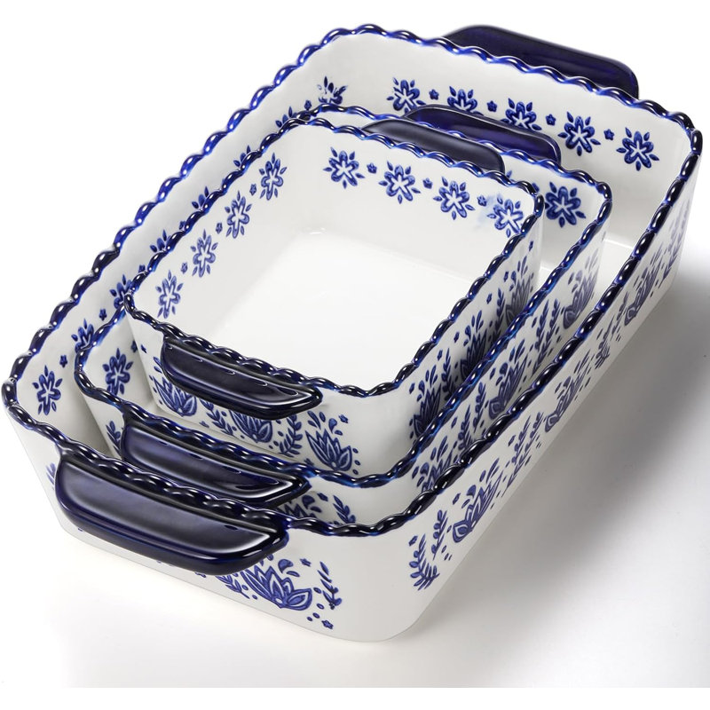 3 Pack Porcelain Bakeware Set, Rectangular Baking Dishes, Lasagna Pan for Cooking