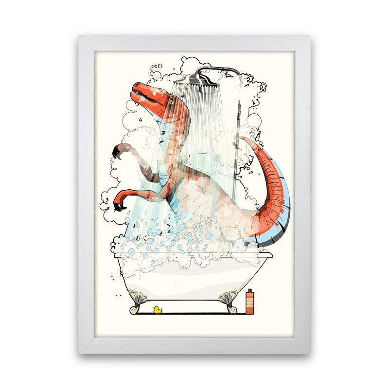 Velociraptor Bathroom - Print, White Framed, 60cm H x 42cm W x 3cm D