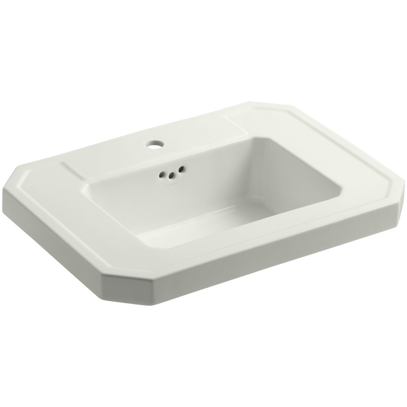 Kathryn Fireclay 27" Pedestal Bathroom Sink with Overflow, Dune, Single Hole Faucet