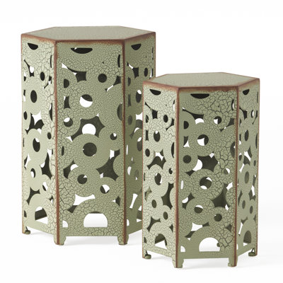 Iron Accent Table In Antique , Intricate Pattern, No Assembly, 12.23"W X 14.15"D 21.37"H, 9.69 Lb, 2 Of Tables Assembly Needed, Style, 2