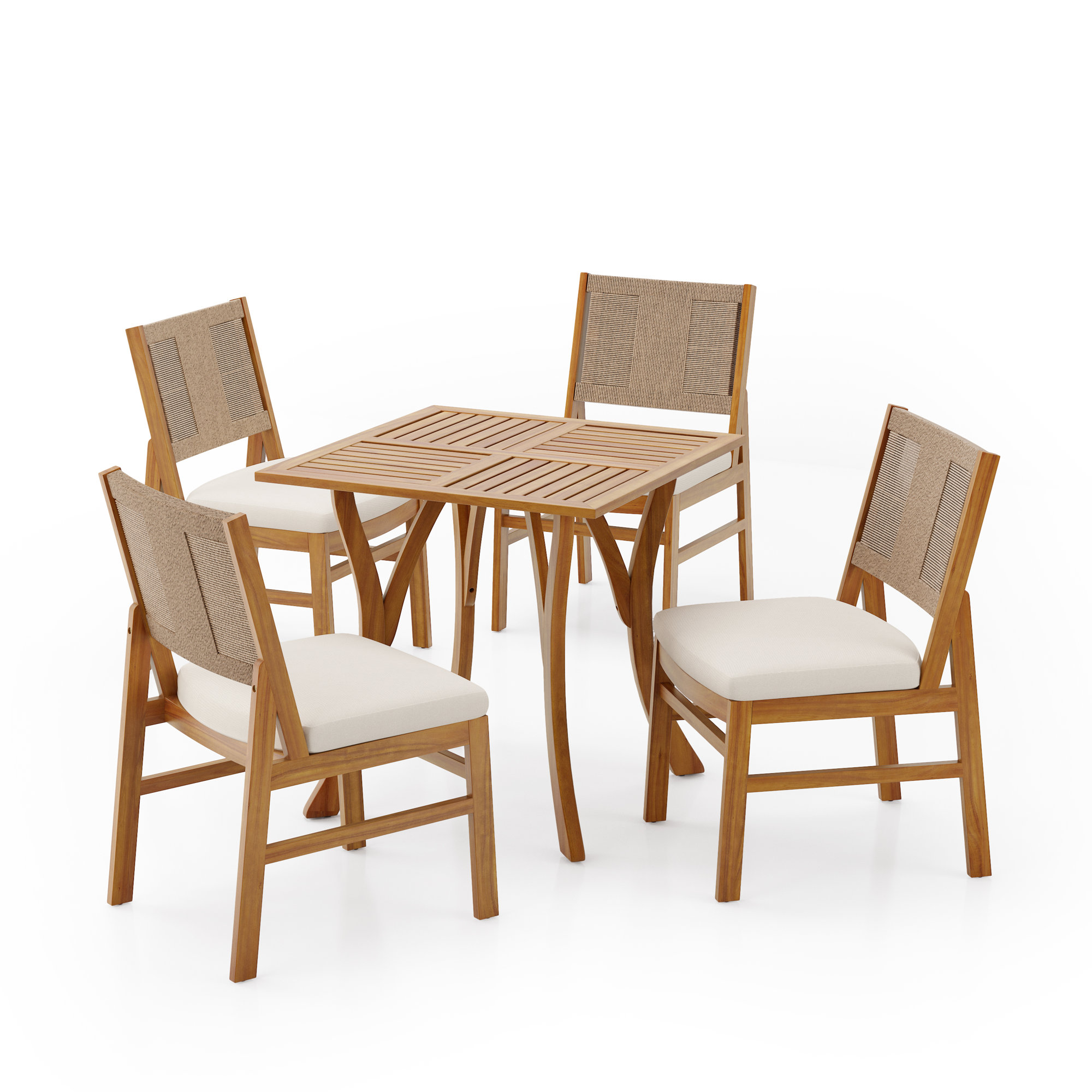 Allman Outdoor 5-Piece Acacia Wood & Wicker Woven Dining Set With Cushions