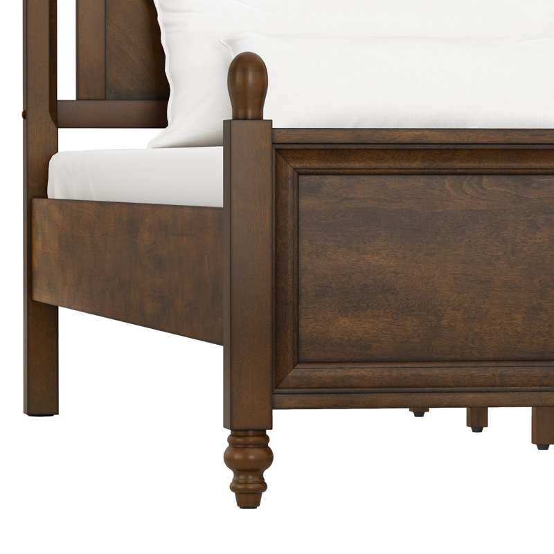Lit en bois massif de style Mid-Century moderne avec tête de lit à motif de chevrons, Queen, Noyer foncé