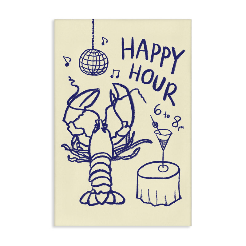 «Happy Hour Lobster», art mural sur toile, design par Florentina Dolci, H 36 po x l 24 po