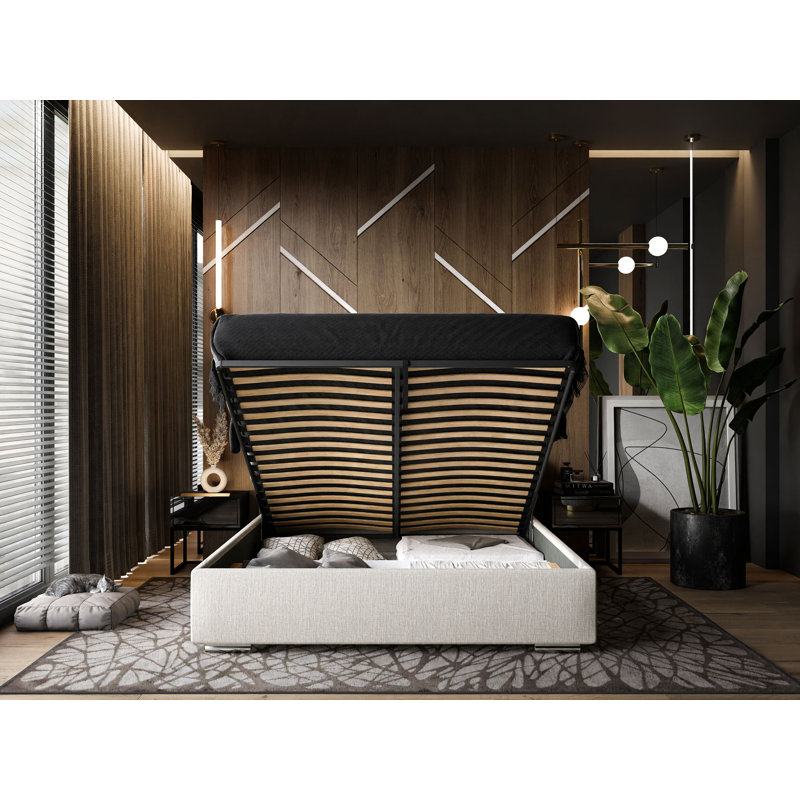 Josaline Upholstered Ottoman Storage Bed, Beige, 140 x 200 cm