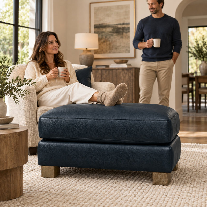 Galaxy Timeless 100% Top Grain Leather Ottoman, Made to Order, Napa Fudge