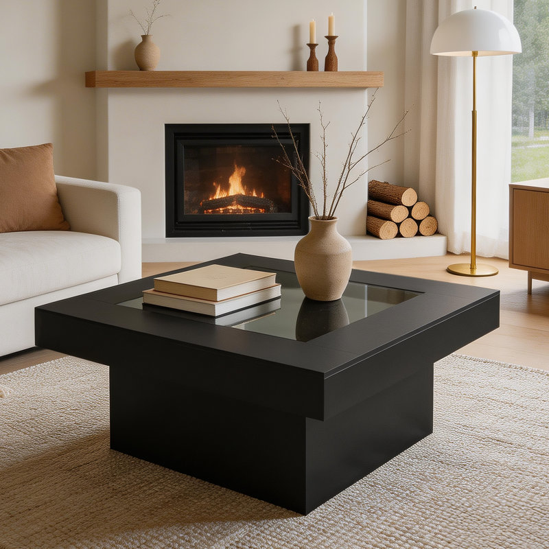 Led Infinity Mirror Coffee Table For Living Room, Black