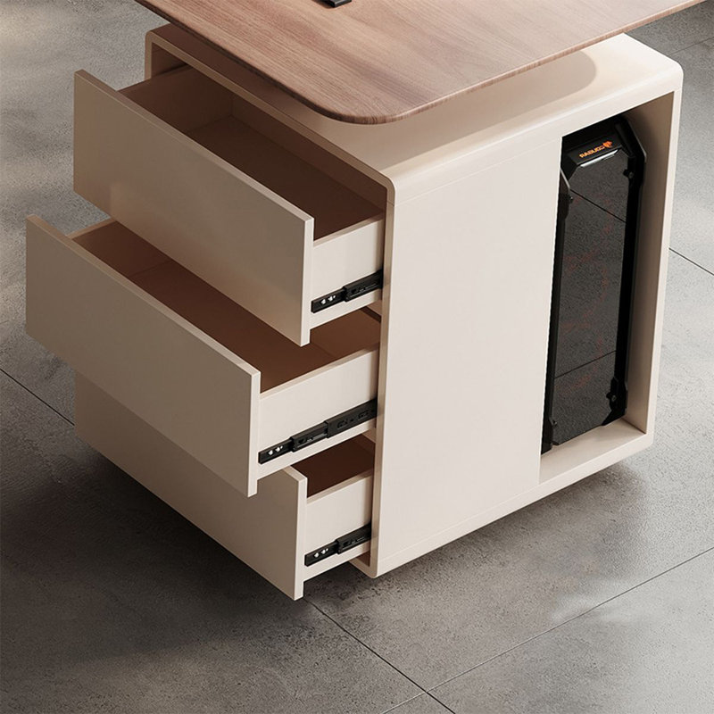 Bureau rectangulaire à 3 tiroirs en bois manufacturé brun noisette + blanc crème, H 29,53 po x l 55,12 po x P 27,56 po