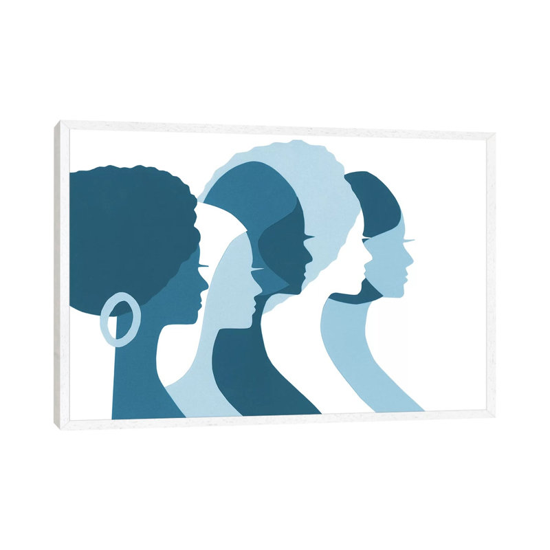 Women Profile In Blue by LouLouArtStudio - Print on Canvas, 45.72cm H x 66.04cm W x 3.81cm D, White Framed