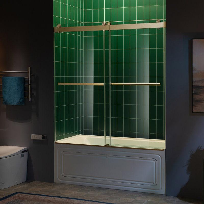 WOODBRIDGE Frameless Double Sliding Tub Door with Soft Close System, 56-60" Width x 62"Height with 3/8"(10mm) Clear Tempered Glass
