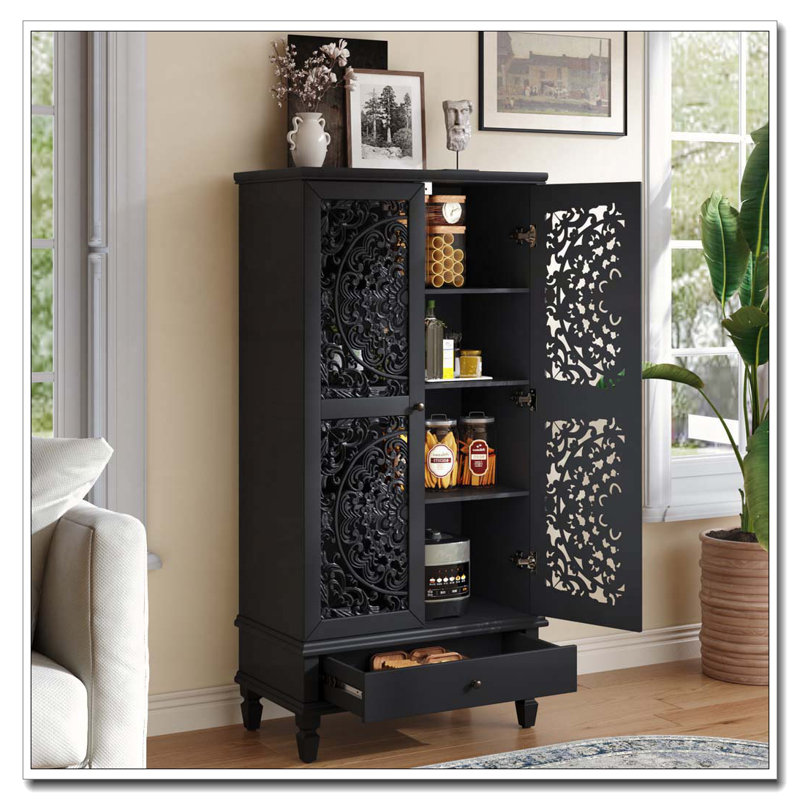 55'' Tall Storage Cabinet with Drawer, Black