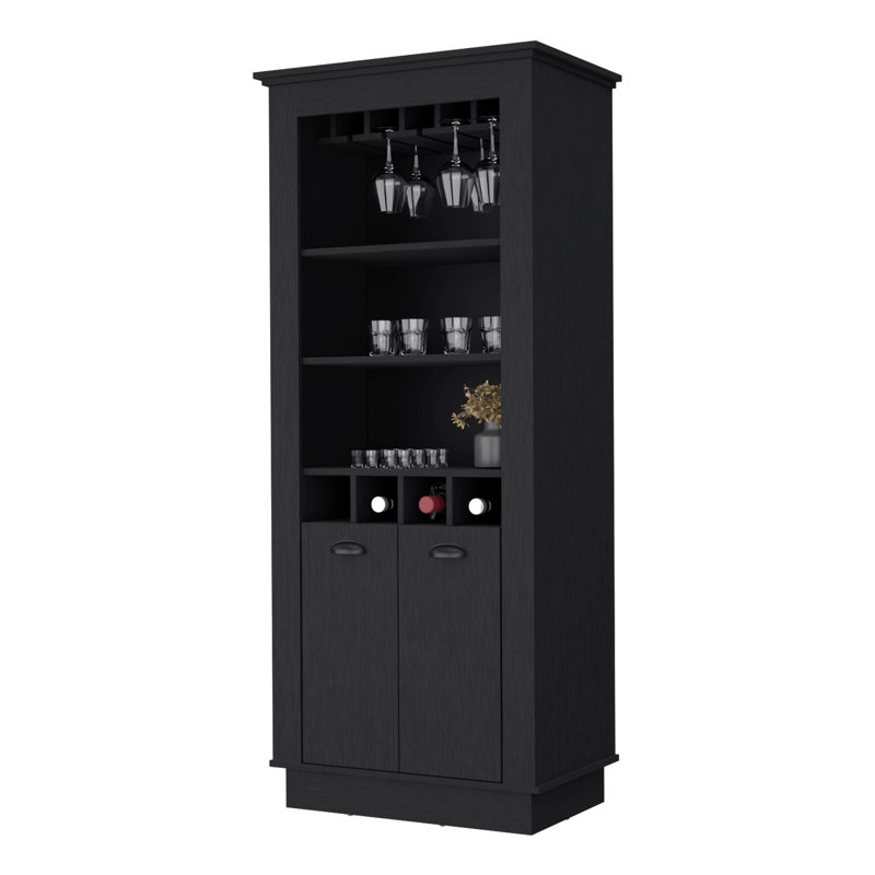 Versatile Wine Rack Bar Cabinet With Multiple Storage Options 4-Built In For Organizing Bottles, Black
