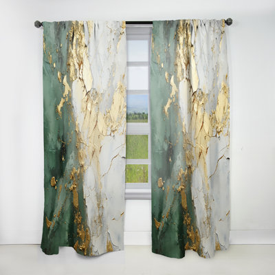 Gold And Green Paint Fusion - Abstract Painting Curtain - Velvet Room Darkening - 1 panel