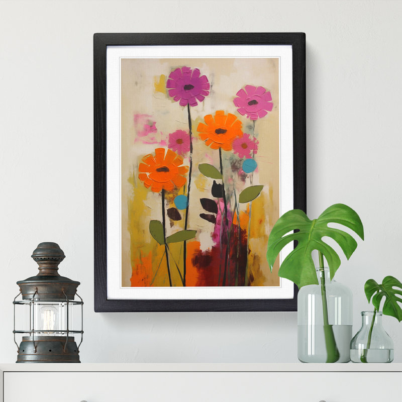 FRM-V0523-914X Flowers Mid Century Vol.4 1 Piece Single Picture Frame Wall Art, 46cm H x 34cm W x 2cm D, Black Framed