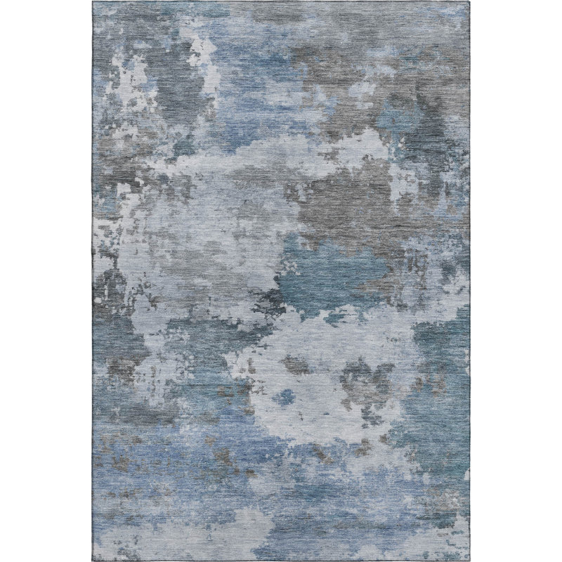 Premium Machine Washable Mayfield AMF2144 abstract Rug, Blue, 9' x 12'