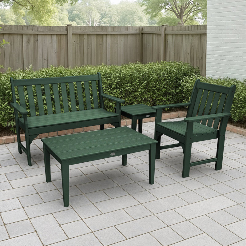 POLYWOOD Vineyard 4-Piece Bench Seating Set, Green