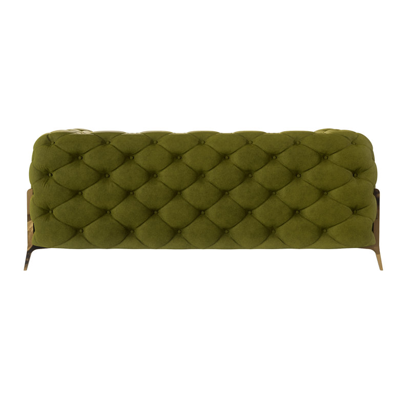 Atoka 2 seater Chesterfield Sofa with Gold Metal Legs, Olive, 2