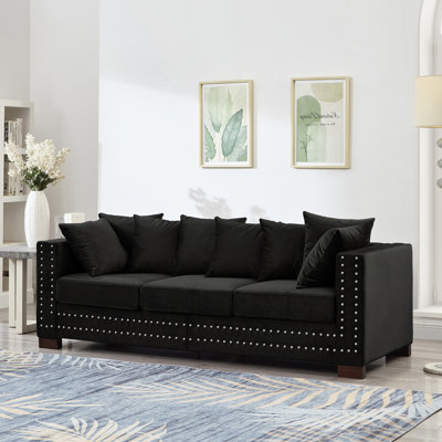 3 - Seat In Black Velvet With Modern Design, Square Armrest Adorned Silver Nails, Comfortable Spring Pocket Cushions, Removable Covers, And Storage Functionality , Velvet, Armrest, Function
