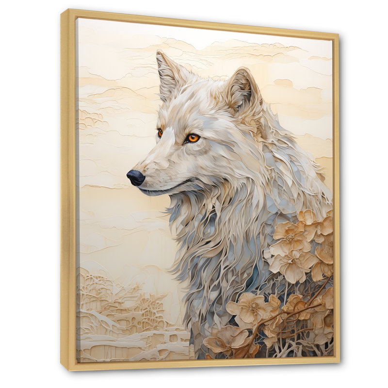 «Beige et or», bonheur des loups sur toile, Cadre naturel flottant, H 20 po x l 12 po x P 1 po