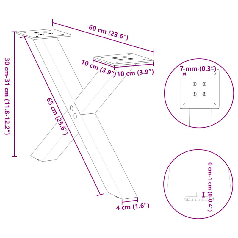 Holldorff Table Leg, Black, 31cm H x 60cm W x 4cm D