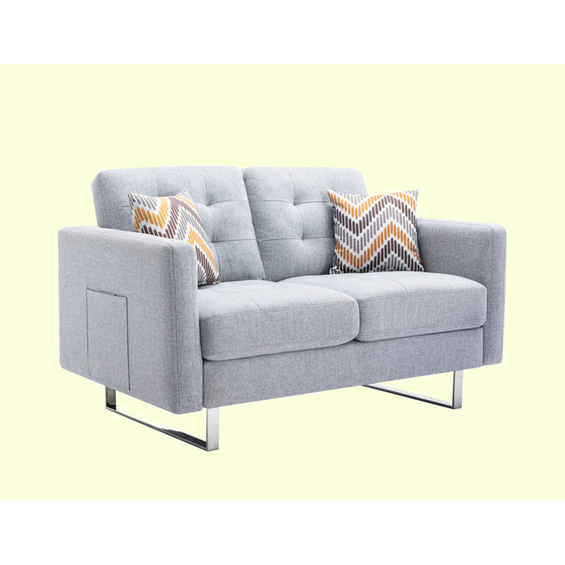 Dorthie 53.5" Square Arm Loveseat, Light Gray 100% Linen