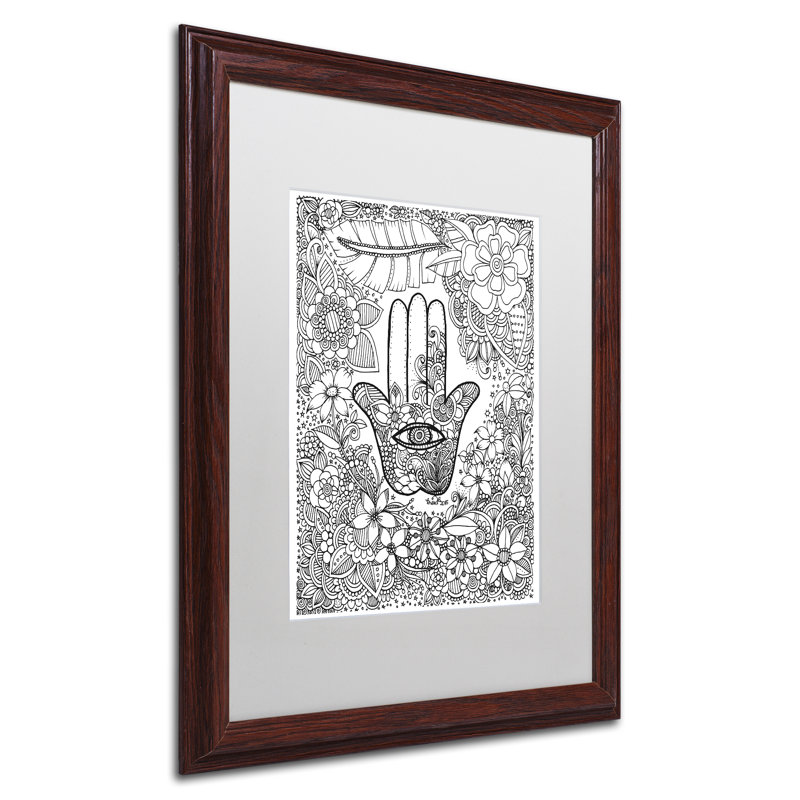 «Hamsa Hand», impression sur toile encadrée, H 20 po x l 16 po x P 0,5 po, Encadrement brun foncé, Blanc