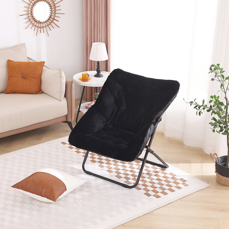 Soft Faux Fur Oversized Folding Accent Chair, Mélange de polyester noir