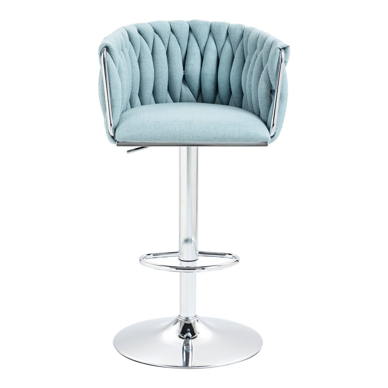 2Pcs 360 Swivel Bar Stools With Woven Back & Footrest - Adjustable Counter Height, Blue For Kitchen Island, Cafe, Pub Height Of 2 Swivel, In Fabric Kitchen,