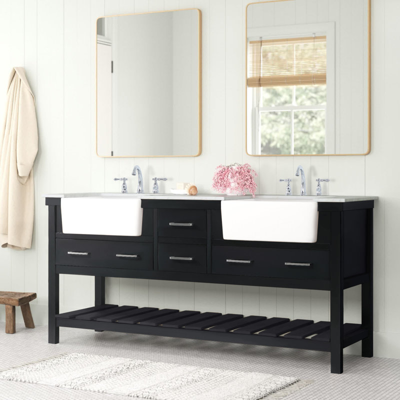 Meuble-lavabo double 72 po Pelaghia, Noir