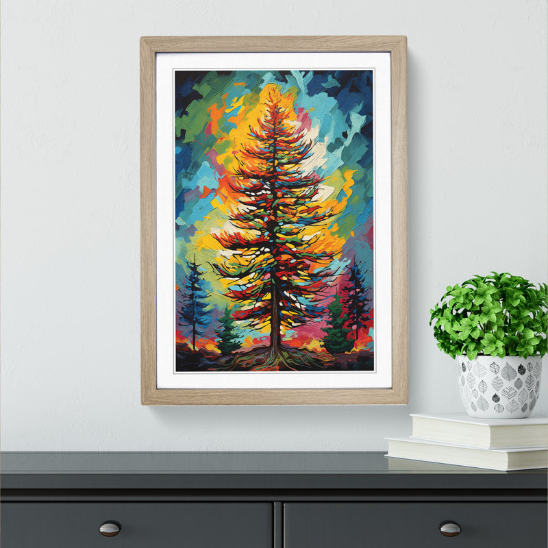 Pine Tree Pop No.2 - Single Picture Frame Print on Wood, 46cm H x 34cm W x 2cm D, Oak Framed