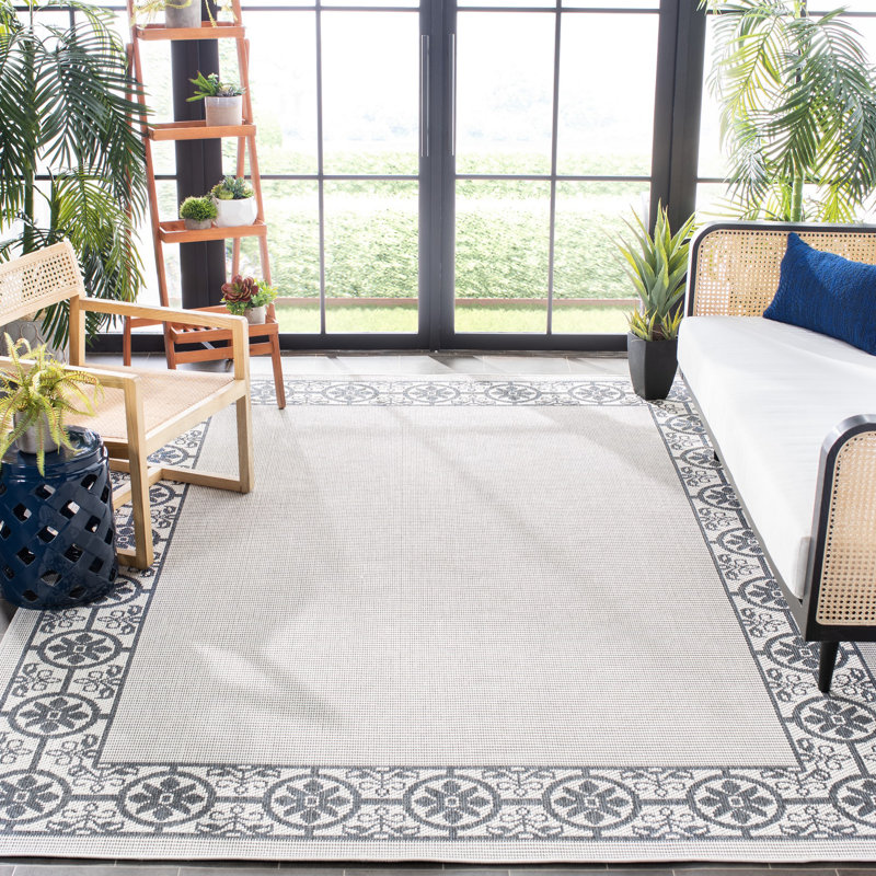 Tapis d'intérieur / extérieur à motif floral lavable à la machine Murielle, Rectangle 9 pi x 12 pi