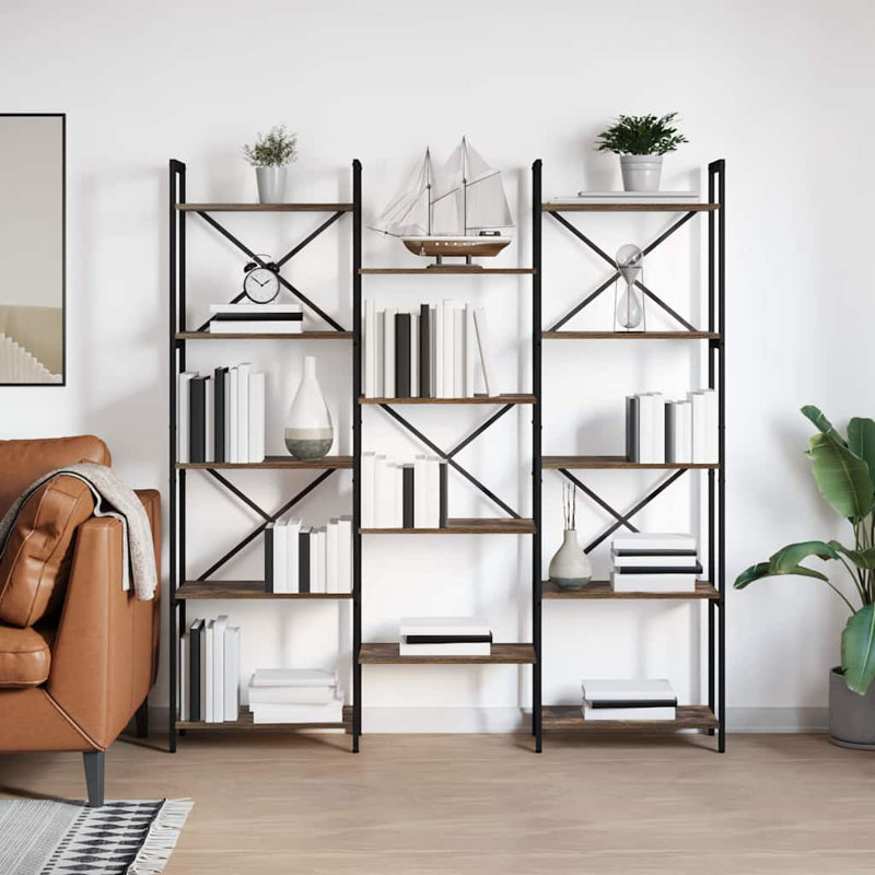 167cm H x 156cm W Steel Bookcase, Dark Brown