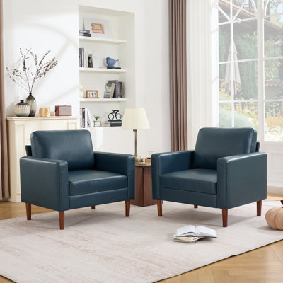 37 " Faux Leather Accent Chair Spacious Upholstered Armchair Set Of 2