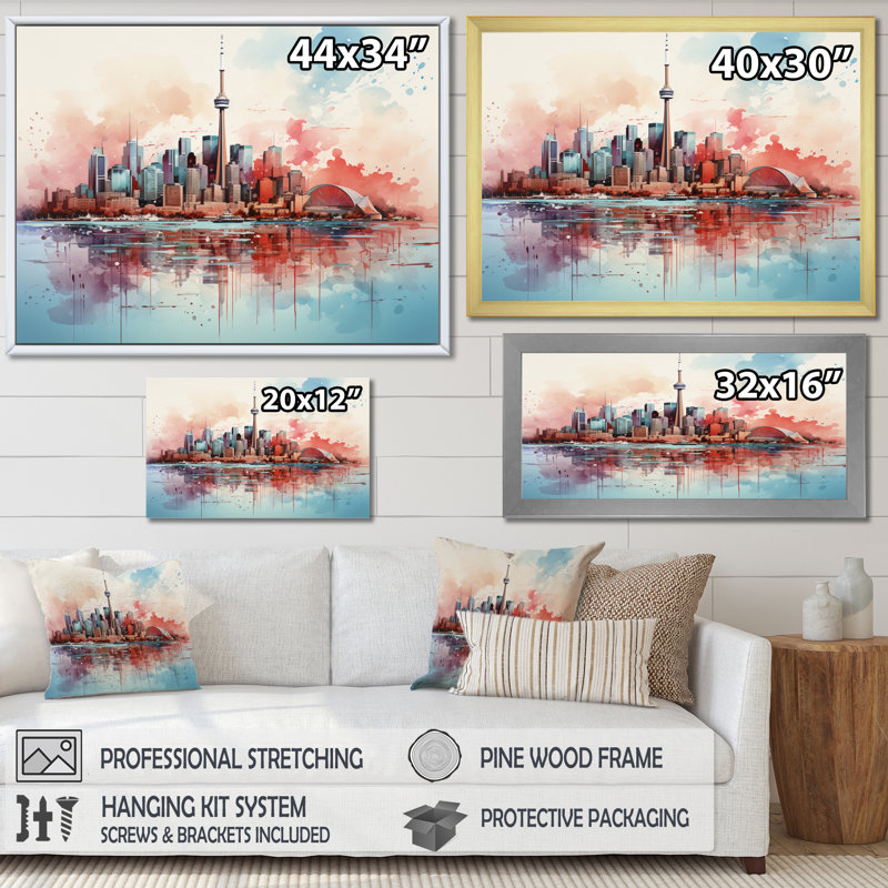 Minimaliste de la ville de Toronto, impression d'art mural de la ville de Toronto, H 34 po x l 44 po x P 1,5 po