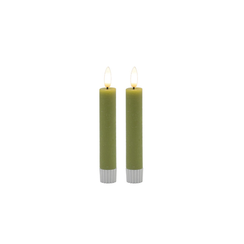 2 Pc  Sm Champagne Taper Flameless Candle, Green