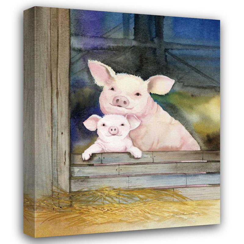 "August Grove® McKenna, Kathleen Parr", art sur toile tendue sous le titre: Farm Family Pigs, H 44 po x l 36 po