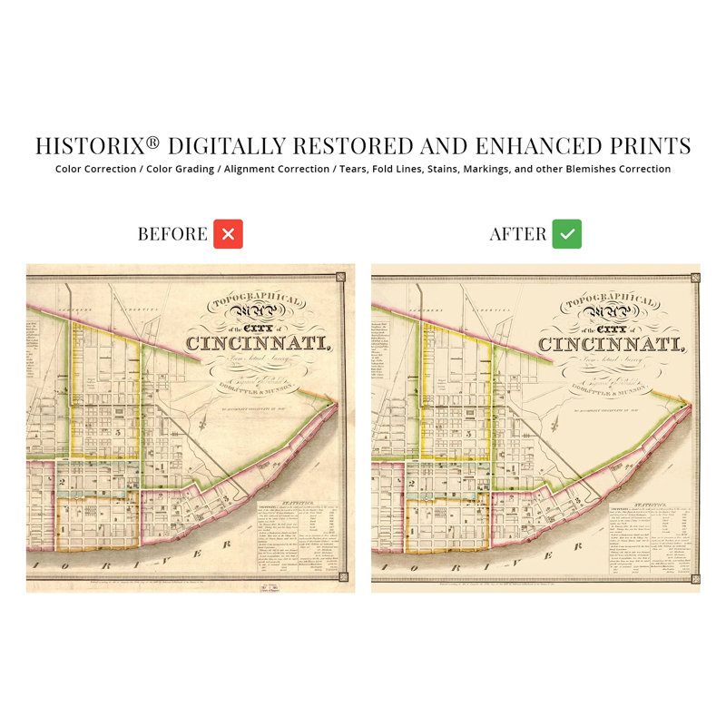 1841, carte de Cincinnati, Ohio sur papier, H 18 po x l 24 po x P 0,01 po