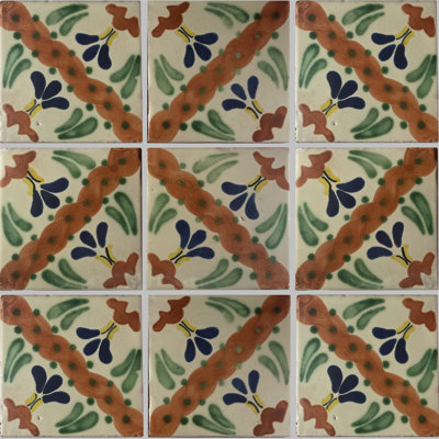 Carrelage mexicain 4 pièces 4,2 "x 4,2" TalaMex Jazmin Talavera
