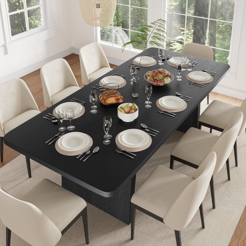 79"L×36"W×29"H Wood Dining Table Kitchen Table with 2 Slanted Legs, Black