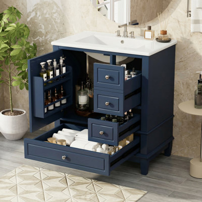 30" Bathroom Vanity With Sink, One Door With Shelf And Three Drawers, Soft Close Door