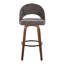 Tabouret de bar à hauteur fixe en bois de noyer et tissu gris foncé avec repose-pieds rond en métal noir - ensemble de 2-1551152731