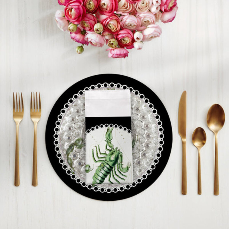 Serviettes de table en satin de coton Zodiac Scorpio, Noir