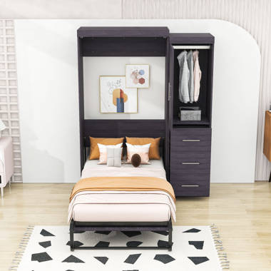 Arctarus Twin Size Murphy Bed with Storage Shelves and Drawers Hokku Designs